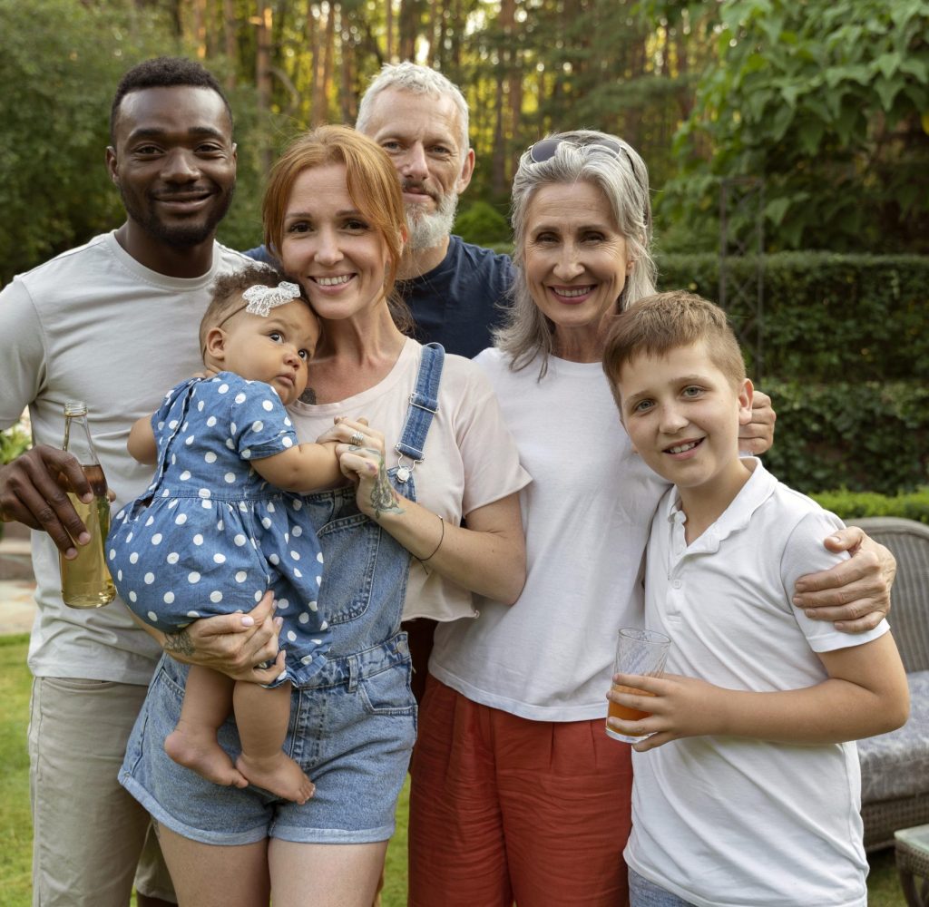 A multi-generational family posing outdoors, representing the importance of securing family assets and legacies through probate in Illinois.